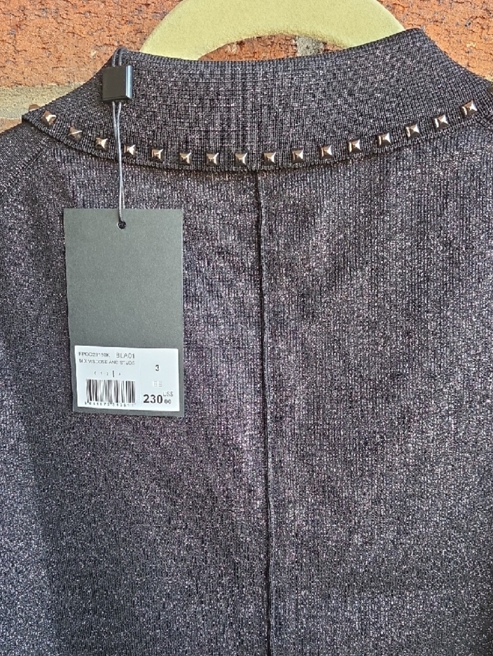 The Kooples Shimmer Knit Studded Polo Top - Picture 7 of 9